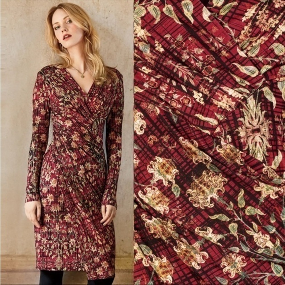 Peruvian Connection Ainsley Long Sleeve Floral Faux Wrap Jersey Dress Size Xs — image 3 of 8